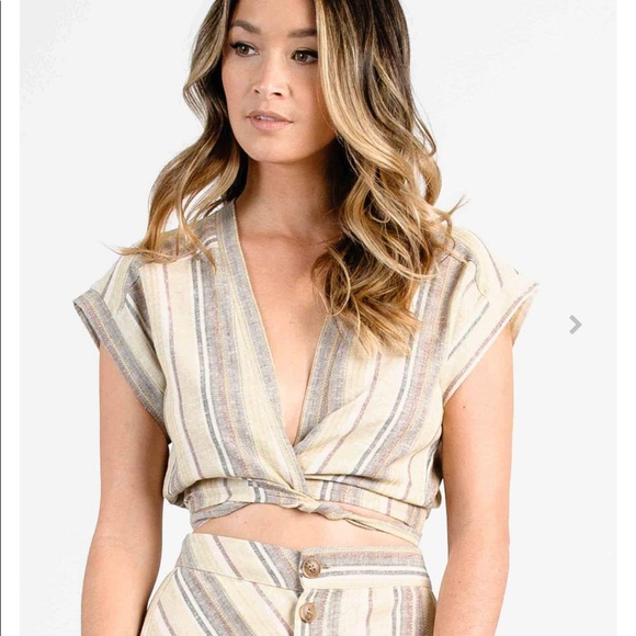 Lucca couture linen 2 piece tie top midi skirt sm - Picture 4 of 5